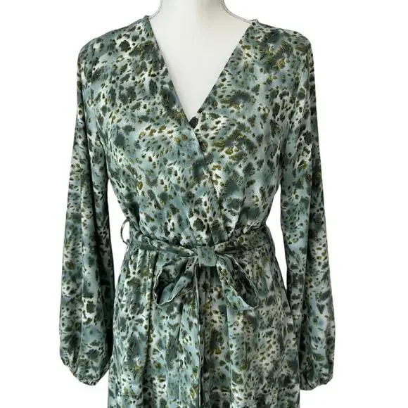 Maxi Dress Womens M Green Animal Print Flowy Country Cottage Boho Resort - Picture 5 of 10